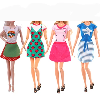 Fashionn Artesanal de hotéis Baratos De 4 Itens /Monte Brinquedos Aleatório Boneca, Acessórios, Roupas de Vestidos Para Barbie Jogo de Vestir DIY Presente