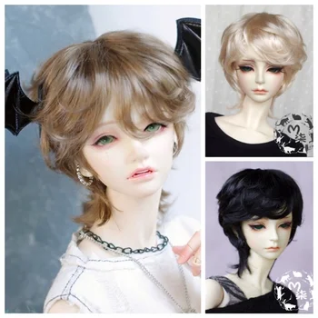 BJD boneca peruca adequada para 1/3 1/4 1/6 tamanho imitação mohair dourar preto multicolor encaracolado cabelo curto boneca accessorie