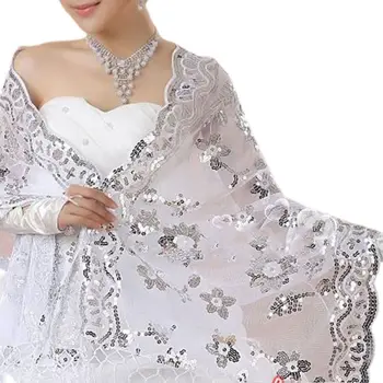 Nova Noiva Vestido De Casamento De Mulheres Cheongsam Xale De Renda Branca, Bordada De Lantejoulas Longos Xales