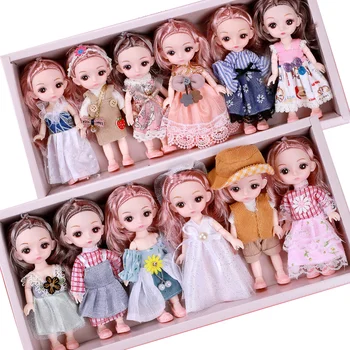 16cm 6pcs Conjunto de BJD Boneca Conjunto de Mini Menina Boneca Princesa Caixa de Presente as Crianças Brinquedos de Presente de Aniversário de Boneca Bjd Boneca Conjunto Completo de Menina