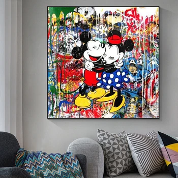 Disney Arte do Grafite Mickey Mouse, Tela de Pintura, Arte de Rua Pôster e Impressão de Arte de Parede Imagem Cuadros para a Sala de Decoração de Casa