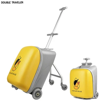 Novo 2022 desenho animado passeio do bebê no carrinho de bagagem crianças Preguiçosas caso de carrinho de caixa de scooter mala de rolamento de bagagem levar na mala