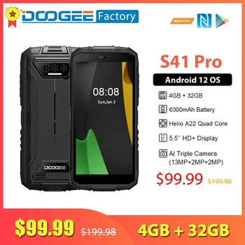 DOOGEE S41 Pro 4GB a 32GB Smartphone Robusto 6300mAh de 5,5 Polegadas IPS Tela HD de 13MP AI Triplo Câmera Android 12 NFC, 4G de telefone Celular