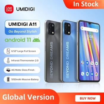 [Em Stock] UMIDIGI A11 Versão Global Android 11 Smartphone Helio G25 128GB 64GB 6.53