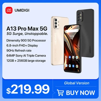 Novo UMIDIGI A13 Pro Max 5G Smartphone, Dimensity 900, de 12 gb+256GB, 64MP Triplo da Câmara, 6.8