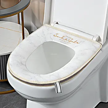 2pcs Universal assento sanitário Impermeável Lavável de malha grossa esteira do anel com zip Família outono inverno Mármore wc tampa de assento