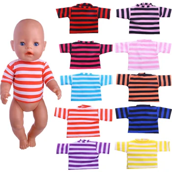 Listrado Boneca T-Shirt Para Americna de 18 Polegadas de 43 cm de Bebê Nascido de Roupas de Boneca Itens Acessórios,Brinquedos Para Meninas,Nossa Geração