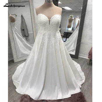 Elegante Vestido de Noiva Plus Size 2023 Laço Apliques Cetim Vestido de Casamento vestidos de festa vestidos baratos con envio gratis