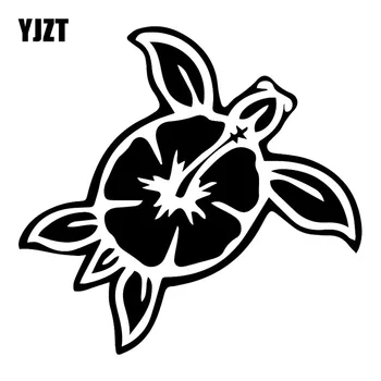 YJZT 17.5X16.7CM de Tartaruga Flor de Hibisco Arte Criativa Etiqueta do Carro Decoração da Janela de Decalque C25-0383