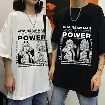 T-shirt masculina Motosserra Homem Denji Poder Anime Moda Impressões de grandes dimensões T-shirt dos Homens T-shirt de Mangas Curtas Casual Streetwear Tops