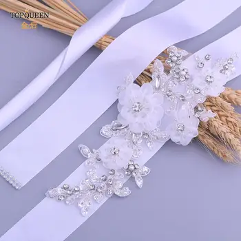 TOPQUEEN S358 Organza Branca Flor Cintos de Noiva Plus Size Cinto de Casamento Vestido de Noite Cintos de Maternidade Folha de Dama de honra Acessório