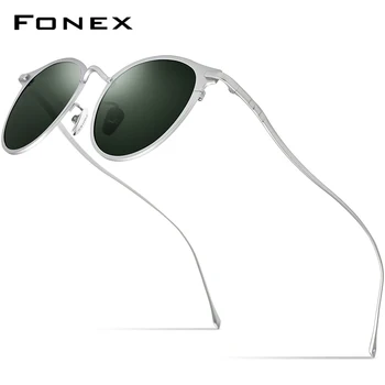 FONEX Titânio Puro Homens Óculos de sol Vintage Pequena e Redonda Polarizada Óculos de Sol para Mulheres 2019 Nova Retro Espelhado UV400 Tons 8509